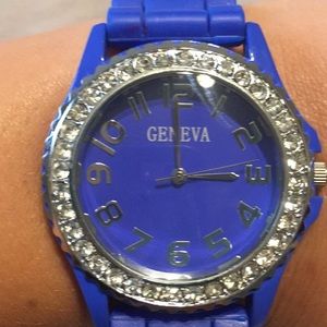 Blue Geneva watch with rubber wrist band